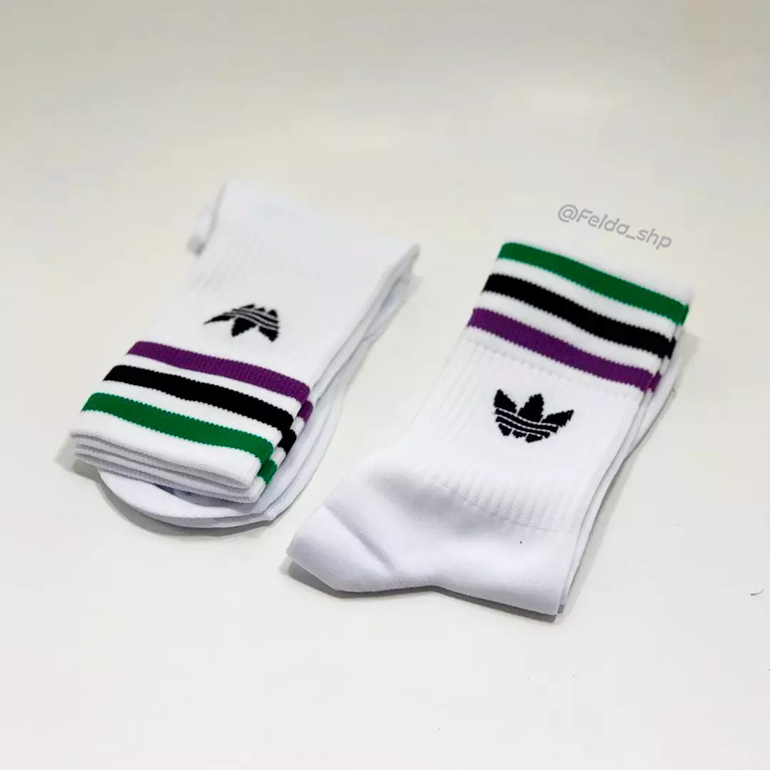 Medias blancas tres franjas blanca/verde-negra-morada | Unisex