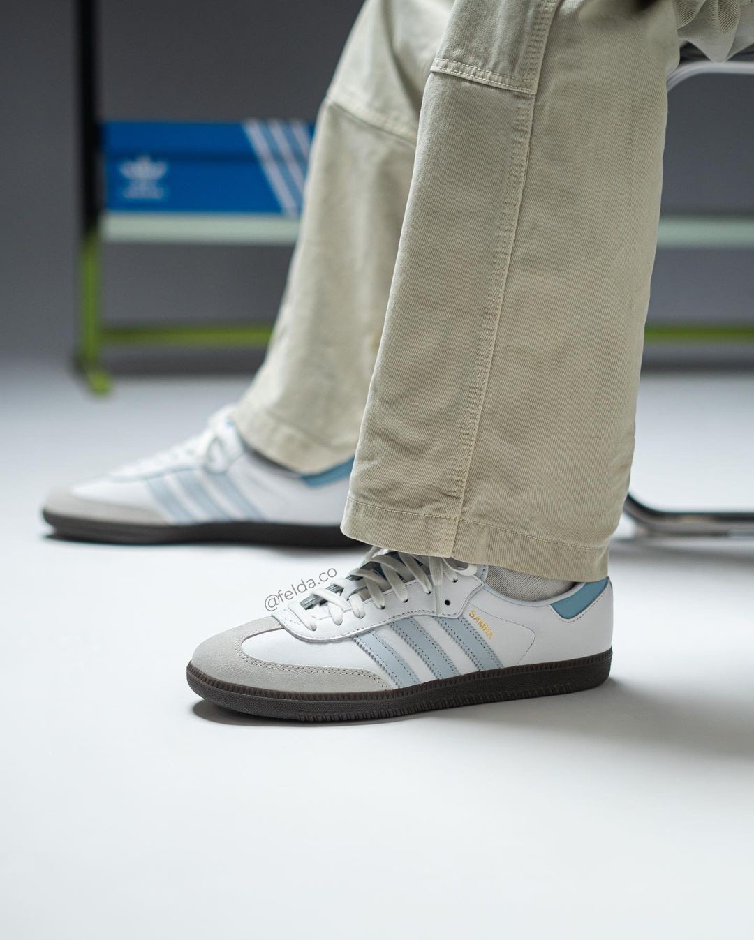 Adidas Samba OG Cloud White Light Blue & OG Burgundy